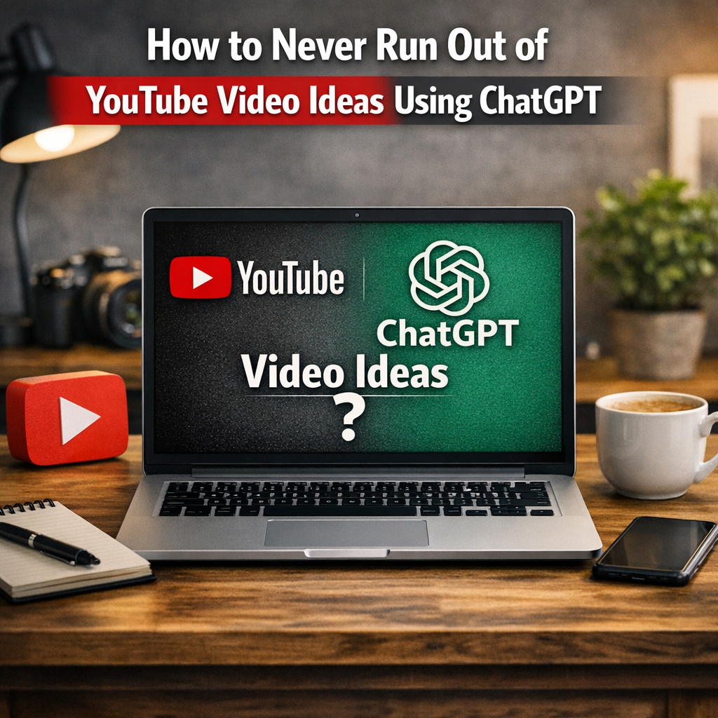 YouTube creator using ChatGPT to generate video ideas on laptop