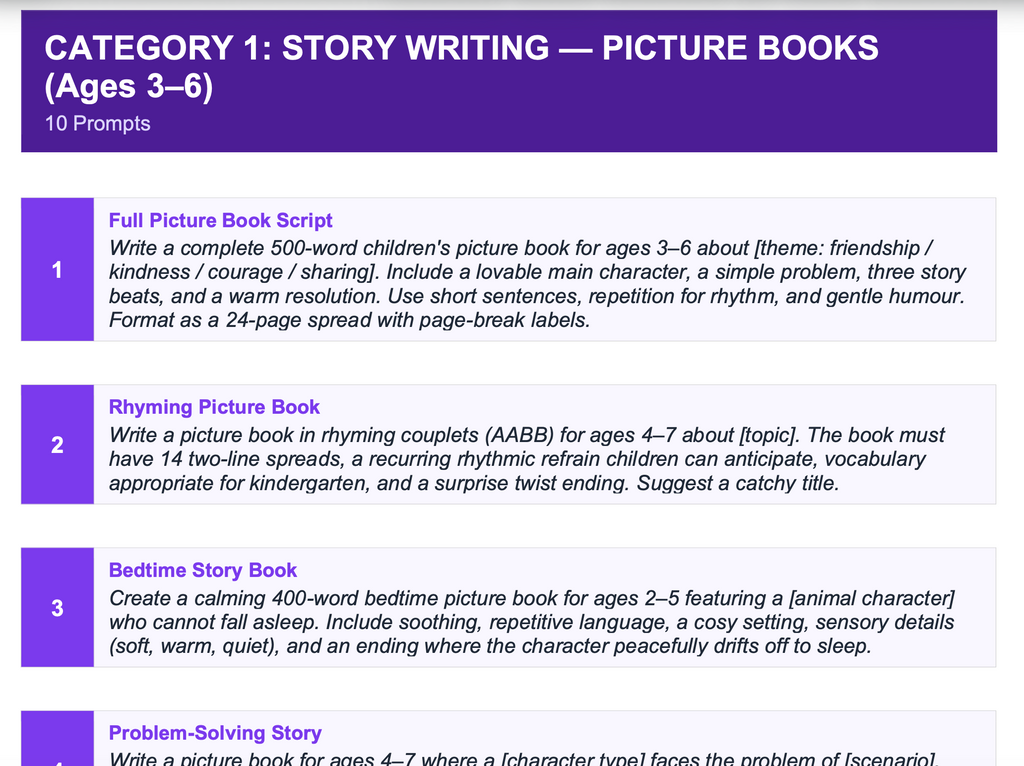 200 Children's Book Prompts for ChatGPT | Write, Illustrate & Publish Kids Books | AI Prompt Pack | KDP Self Publishing