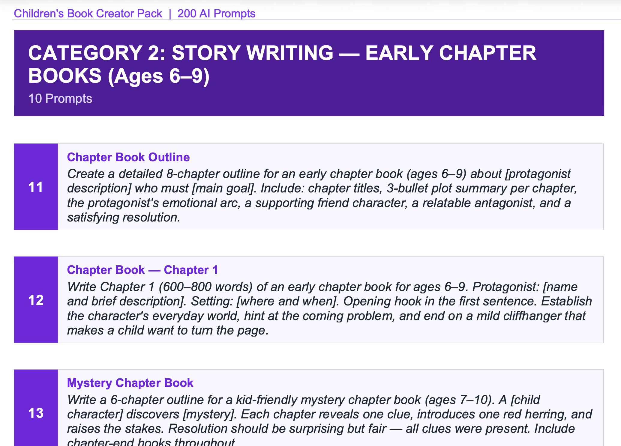 200 Children's Book Prompts for ChatGPT | Write, Illustrate & Publish Kids Books | AI Prompt Pack | KDP Self Publishing