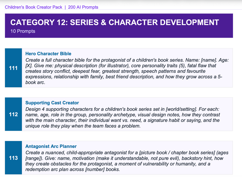 200 Children's Book Prompts for ChatGPT | Write, Illustrate & Publish Kids Books | AI Prompt Pack | KDP Self Publishing