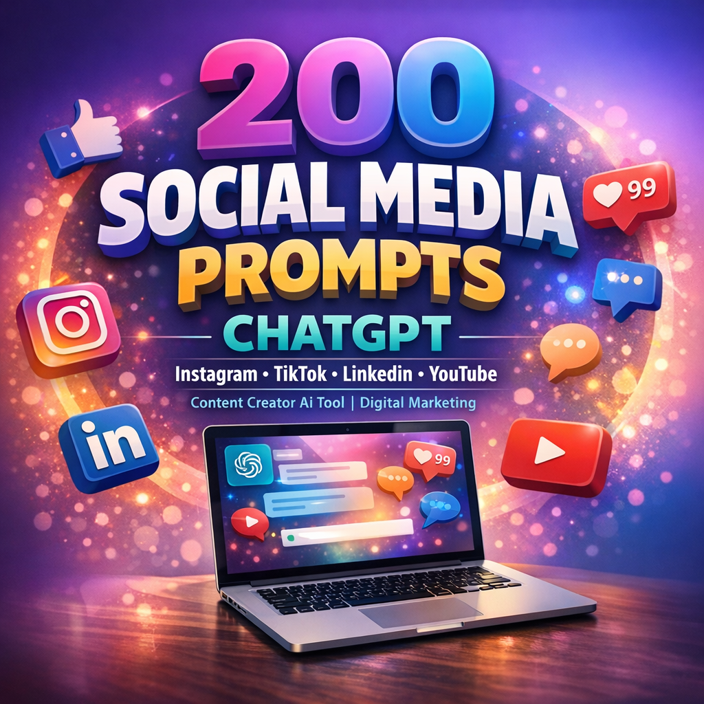 200 Social Media Prompts ChatGPT | Instagram, TikTok, LinkedIn, YouTube | Content Creator AI Tool | Digital Marketing